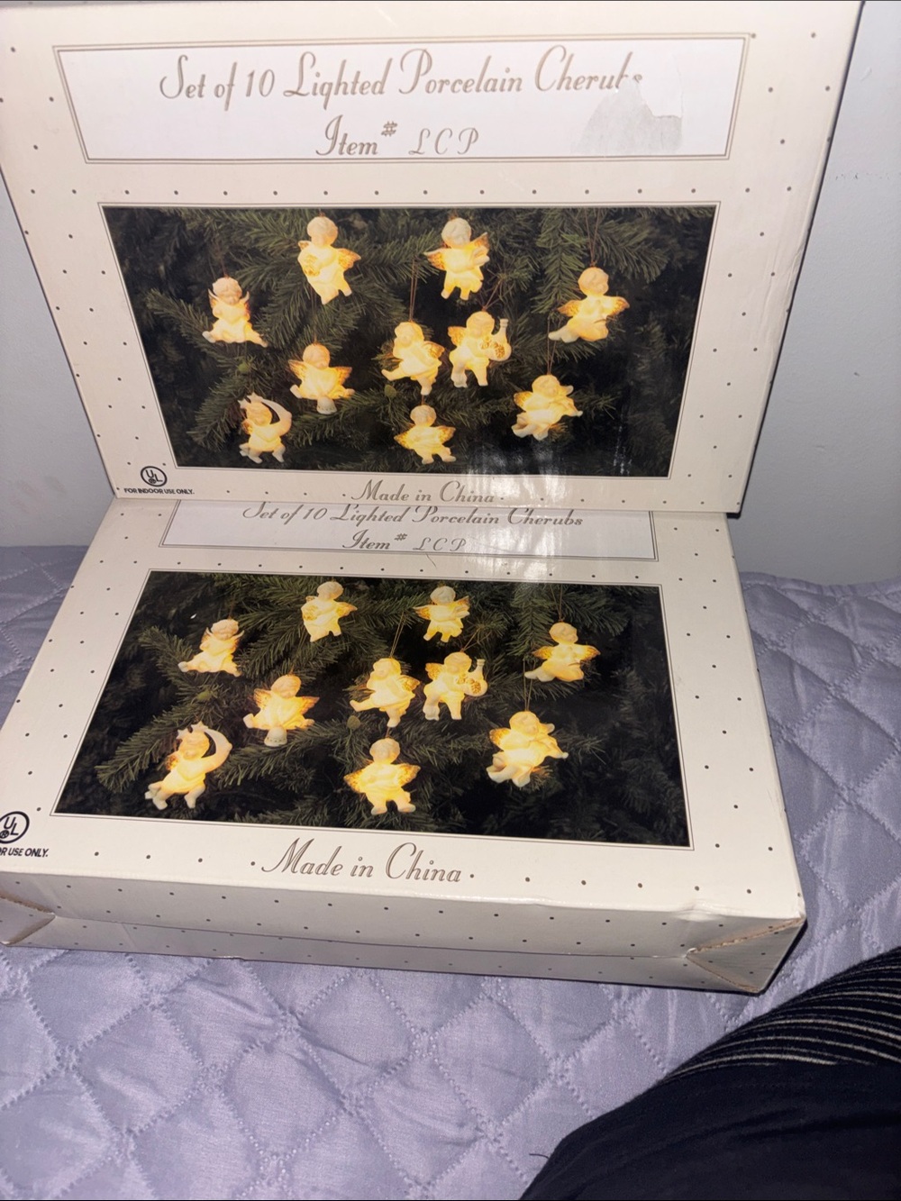 VTG Set of 2 boxes of 10 each Lighted Porcelain Angels Cherubs Ornaments